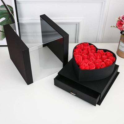 China Handmade Transparent Square Flower Box Acrylic Cube Window Drawer Square Box for sale