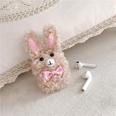 China Unique Hot Cute Sale 3D Rabbit Design Earphone Fluffy Case For Airpods Pro Winter Cartoon Style Furry Animal Cover For Airpods 1/2 for sale