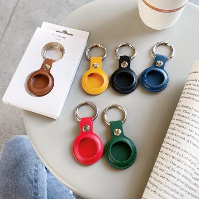 China Business Hot Style Fashion Anti-fall Sale PU Leather Case With Key Chain For Single Airtag Tracker Locator Anti-lost Device Airtag Cover for sale