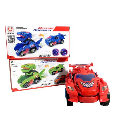 China Deform/bumb n go/sound/light 2 in 1 auto dinosaur to transform car toy deformation light vehicle toy for kids with music function for sale