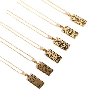 China Fashion Wholesale Fashion Jewelry 18K Gold Plated Tarot Card Necklace Etching Stainless Steel Initial Necklace For Unisex for sale