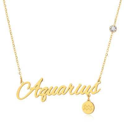 China Wholesale Fashion Jewelry 18K Stainless Steel Zircon Horoscope Necklaces 12 Zodiac Constellation Charm Necklace For Women for sale