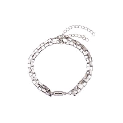 China Wholesale Trendy Fashion Women Jewelry Stainless Steel Chain Bracelet Magnetic Cuban Chain Bracelet For Couples for sale