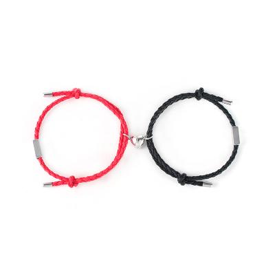 China FASHIONABLE Wholesale Rope Bracelet PU Jewelry Women Fashion Heart Shaped Magnetic Bracelet For Couples for sale