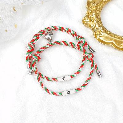 China FASHIONABLE Wholesale Nylon Rope Bracelet Stainless Steel Jewelry Women Fashion Heart Shaped Magnetic Bracelet For Couples for sale