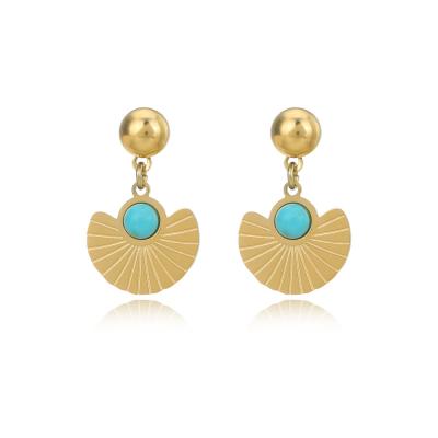 China Fashion TRENDY Wholesale Women Fine Jewelry 18K Gold Plated Stainless Steel Earring Turquoise Earrings for sale