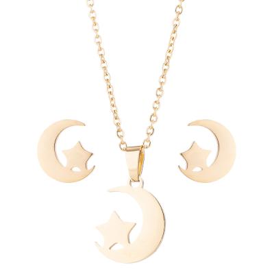 China Wholesale TRENDY Jewelry Fashion Star And Moon Necklace Chain Earring Set Simple Stainless Steel Customized Necklace for sale