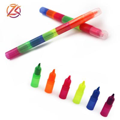 China office & 6 Piece Split School Pen Promotion Highlight Bar Fancy Novelty Fluorescent Pen For Kids for sale