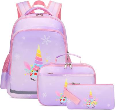 Китай Children Backpack Girl's Unicorn Backpack With Lunch Bag Pencil Case Set Backpack Девочка с однорогом в рюкзаке с ланч-баком продается