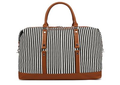 Cina Blue White Striped Women Canvas Travel Duffle Bag Women'S Weekender Bags in vendita