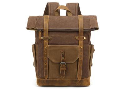 China Canvas Leather Magnetic Snap Vintage Laptop Backpack High Grade Bronze Hardware for sale