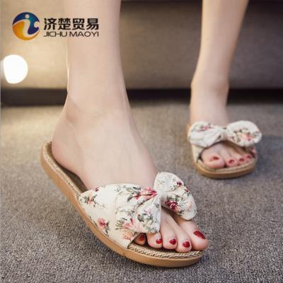 China 2018 EVERGREEN new beauty bow tie linen and cool slippers for women for sale