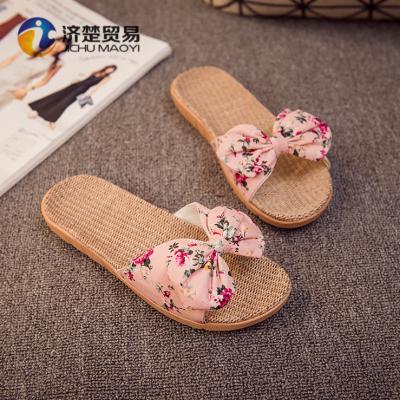 China Comfortable Sweat-absorbent Linen Slippers Female Slippers Female Flat Slippers for sale