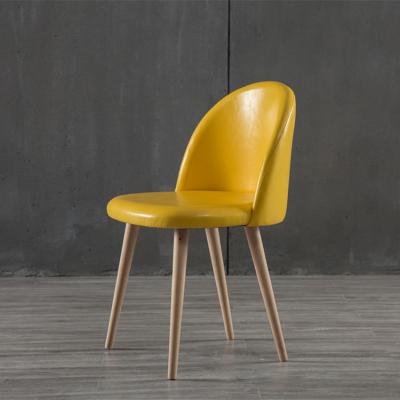 China Nordic Style Soft And Comfortable Dining Chair Soft Padded Wooden Leather Yellow Leg Dining Chair For Dining Room for sale