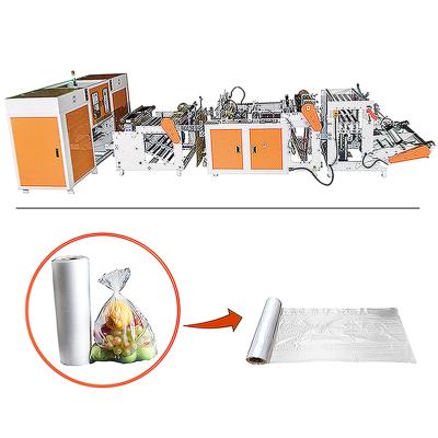 China Computer-controlled high-speed fruit vegetable conveying meat food double-lines heat sealing cold-cut automatic flat bags on roll making machine with core for sale