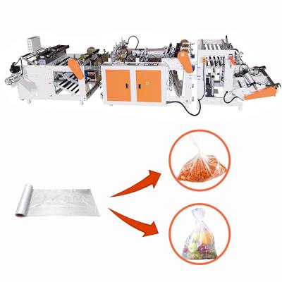 China High speed double line fruit vegetable transport meat food shoping bag on roll making machine with edge position controller for sale