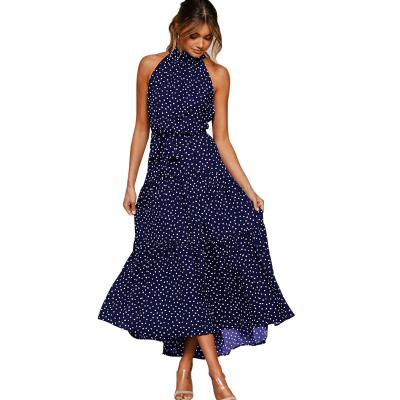 China 2020 Formal Party Suction Ladies Korean Beach Printing Casual Dress Sleeveless Solid Elegant Anti-static Back for sale