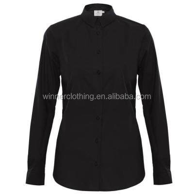 China Fashion Anti Pilling Office Wear Ladies Cotton Poplin Single Sleeve Black Formal Shirt Superior Slim Fit Designs Long Sleeve Shirt For Women for sale