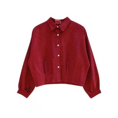 China Anti-shrink collarstand buttoned front with dart to front old fashion blouse and back for sale