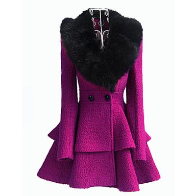 China Funky anti-shrink women and stylish black fur collar layered long tweed coat for sale