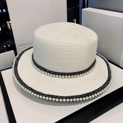 China Straw Hat Women Beach Sunshade Pearl Protective Straw Summer Outdoor UV Hat for sale