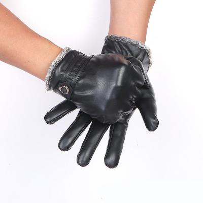 China Hot Selling Fashion Men's Winter Warm PU Leather Gloves Fashion Simple Western Outdoor Plush Motor Travel Warm Cycling Increasing Skiing Gloves for sale