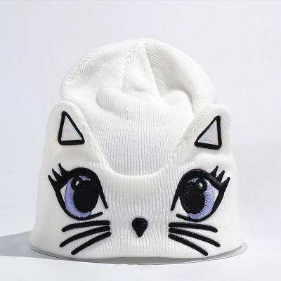 China JOINT Kitty Design Ladies Youth Sweet Fashionable Stylish Cute Cartoon Cat Women Girls Knitting Winter Wool Knitted Beanie Hat for sale