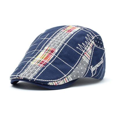 China Fashion Style Male European American Men's Dad Checked Beret Hat Classic Checked Mount Embroidery Design Summer Artistic Golf Hat for sale