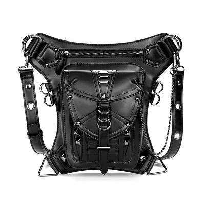 China New Fashion Hip Hop Retro PU Waist Bag Men Women Black Leather Motorcycle Goth Rock Steampunk Steampunk Design Cross - Body Bag for sale