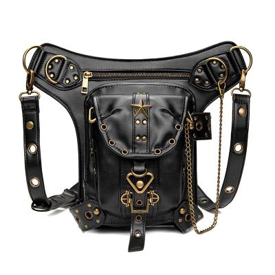 China Multiple Use PU Leather Retro Hip Hop Motor Waist Leg Bag Boys Girls Boys Cool Rock Willow Nail Halloween Cos Goth Cross - Body Backpack for sale