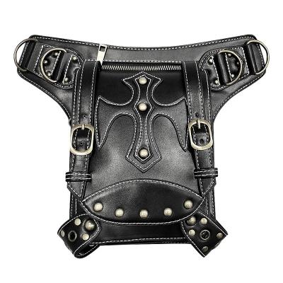 China Multiple Use Fashion Cool Goth Rock Boys Girls Waist Leg Bag Luxury Retro Style Designer PU Leather Motor Cycling Hip Hop Shoulder Sling Bag for sale