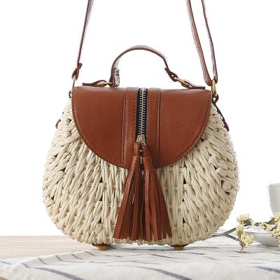 China Fashion Wholesale Designer Vellum Straw Beach Travel Sling Crossbody Single Bag Tassel Women Straw Shoulder Bags Western Fashion for sale