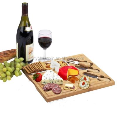 China Sustainable Wholesale Charcuterie Bamboo Cheese Board Set Cutting Cutting Board With Cheese Knives for sale