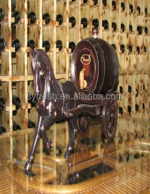 China Red Wine Style Decorative Antique Oak Wooden Wine Barrels With Wooden Horse for sale