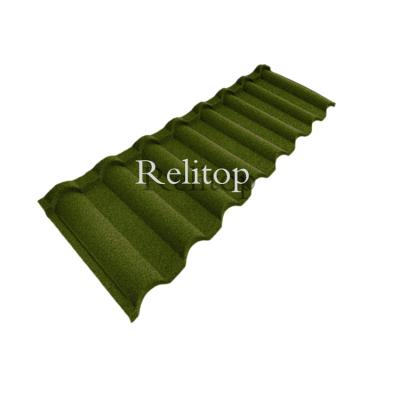 China Relitop Milan Type Farmhouse Green Color Roofing Stone Coated Galvanized Roof Cottages For Resort Roofing Tiles Manufacturer Direct Sale for sale