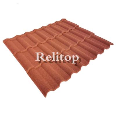 China Relitop factory direct sale Mediterranean orange color Milan stone coated metal roofing Mediterranean style villa roofing sheet for sale