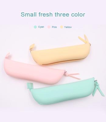 China Popular Wholesale Pencil Case Banana Shape Zipper Pencil Bags Silicone Kids Custom Logo Cute School Pencil Box For Girls Kids for sale