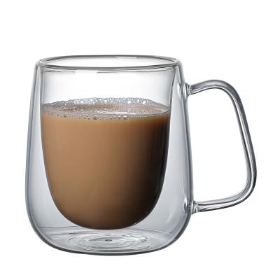 China Custom Double Wall Tumbler Logo Tea Coffee Glass Cup Eco - Friendly Sustainable Glass Mugs With Handle for sale