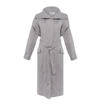 China Anti-Wrinkle Wool&Blends Thick Knitted Plaid Ladies 2021 Winter Long Sleeve Gray Long Sleeve Women's Coat for sale