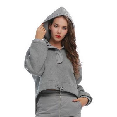 China Winter 100% Cotton Gray Long Sleeve Oversized Unlined Knitted Casual Women's Hoodie Pullover Sweatshirt for sale