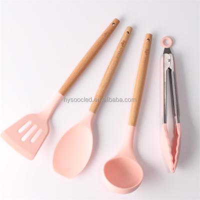 China Non Sustainable Silicone Cookware Cookware Cookware Stick Cookware Heat Resistant Cooking With Wooden Handle for sale