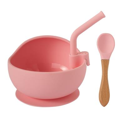 China Unbreakable Silicone Dish Set Baby Dish Set Baby BPA Free Silicone Substance Feeding Dish Set Infant Feeding Babi Feeding Set With Straw Spoon for sale