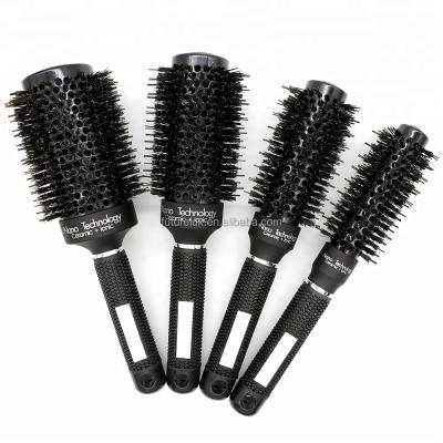 China Waterproof Classic Durable Ceramic Round Comb Hair Salon Brush Black Barrel Hair Styling Changeable Color Nano Ionic Hair Brush for sale