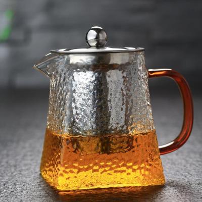 China Sustainable Removable Infuser Teapot Set Handle Square Shape Glass Colored Teapot With Stainless Steel Strainer for sale