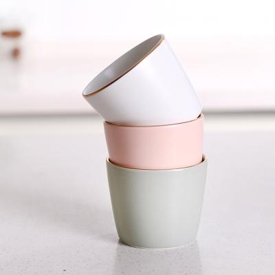 China Korea Japan Style Pink And White Mug Stocked Porcelain Glazed Design Matte Ceramic Tea Cup With Gold Rim for sale