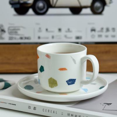 China Stocked Creative Colorful Design Cappuccino Cup Porcelain Coffee Cup Set With Saucer for sale