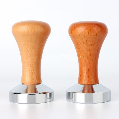 China PORTABLE Adjustable Wooden Solid Hammer Machine Stainless Steel Coffee Tamper Espresso Handle Flat Coffee Powder Tamper for sale