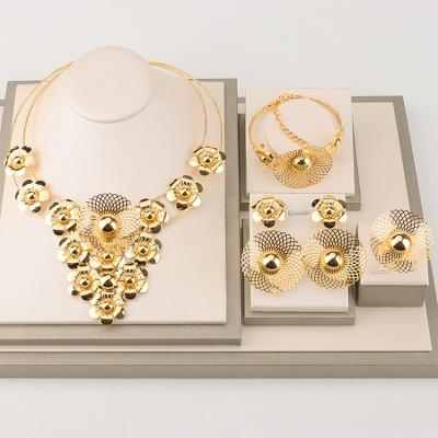 China Good Quality Yueming Jewelry African 18k Gold Plated Luxury Jewelry Sets For Women Necklaces Earrings Bracelets Custom Rings 4 Piece Set for sale