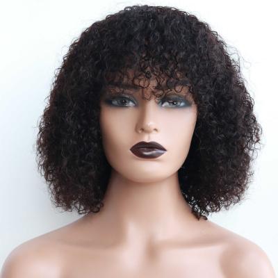 China Hot Selling Unprocessed Brazilian Hair Machine Made Wigs Wholesale Virgin Curly Curly Hair With Bangs for sale