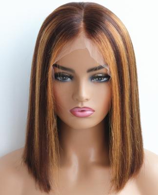 China 100% Brazilian Straight Virgin Human Hair Straight Highlights Color Middle Parting 13*6 Lead Parting 13*6 Blunt Cut Wig for sale